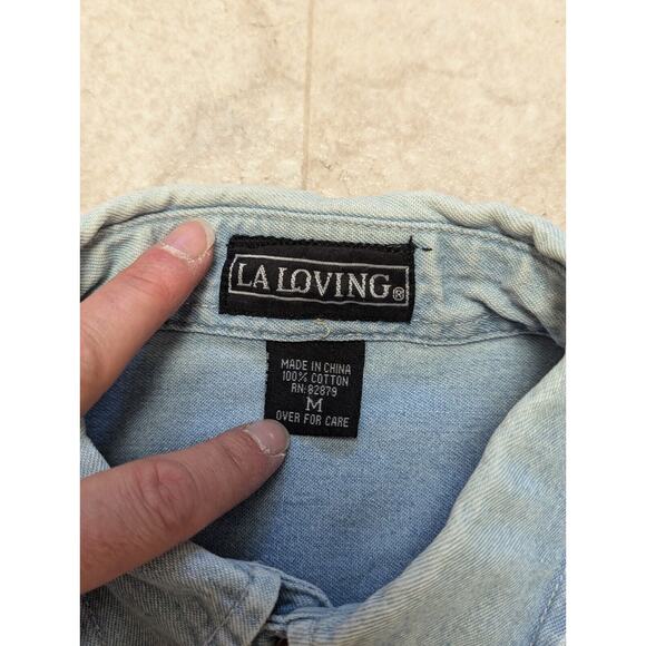 Vintage LA Loving Denim Shirt Womans Sz Medium Long Sleeve Button Down USA Flag - Picture 5 of 11